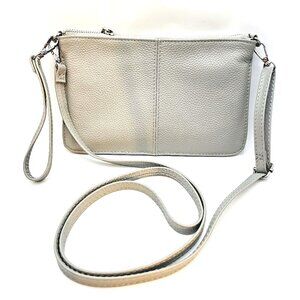 Beren Soft Gray Genuine Leather Crossbody Bag Clutch Purse – Organizer Style